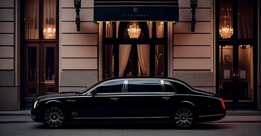 luxury car speeds by modern building dusk generative ai ezgif.com resize